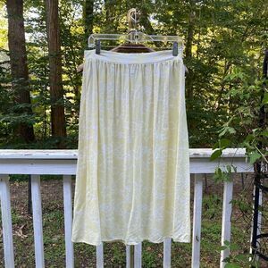 Nine West Pale Yellow White Abstract Stretch Midi Skirt